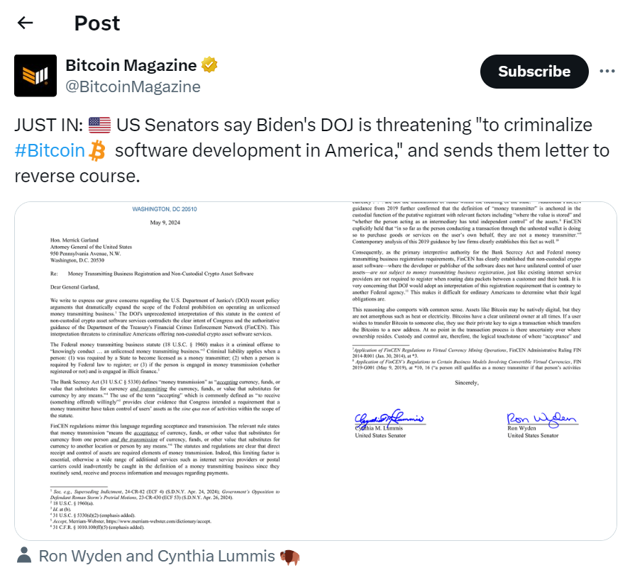 US Senators Lummis and Wyden Level Startling Accusation Against DOJ