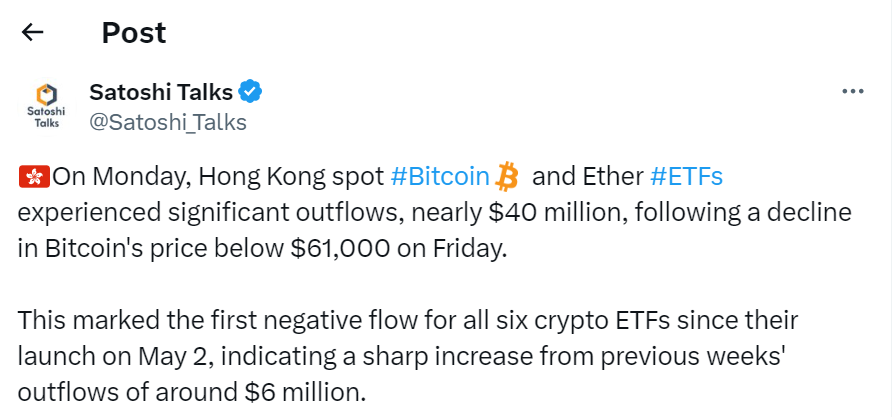 Hong Kong Bitcoin ETFs, Hong Kong Bitcoin ETFs &#8211; 2 Weeks of Inflow Wiped Out In a Single Day
