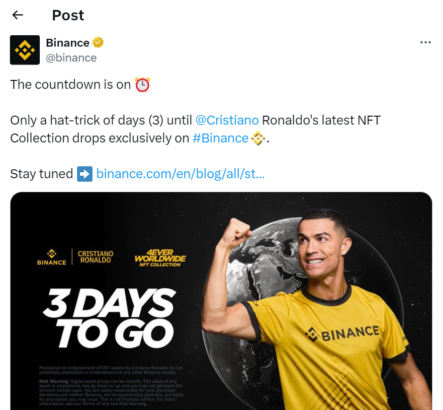 Ronaldo Announces Fourth NFT, Ronaldo Announces Fourth NFT Collection on Binance
