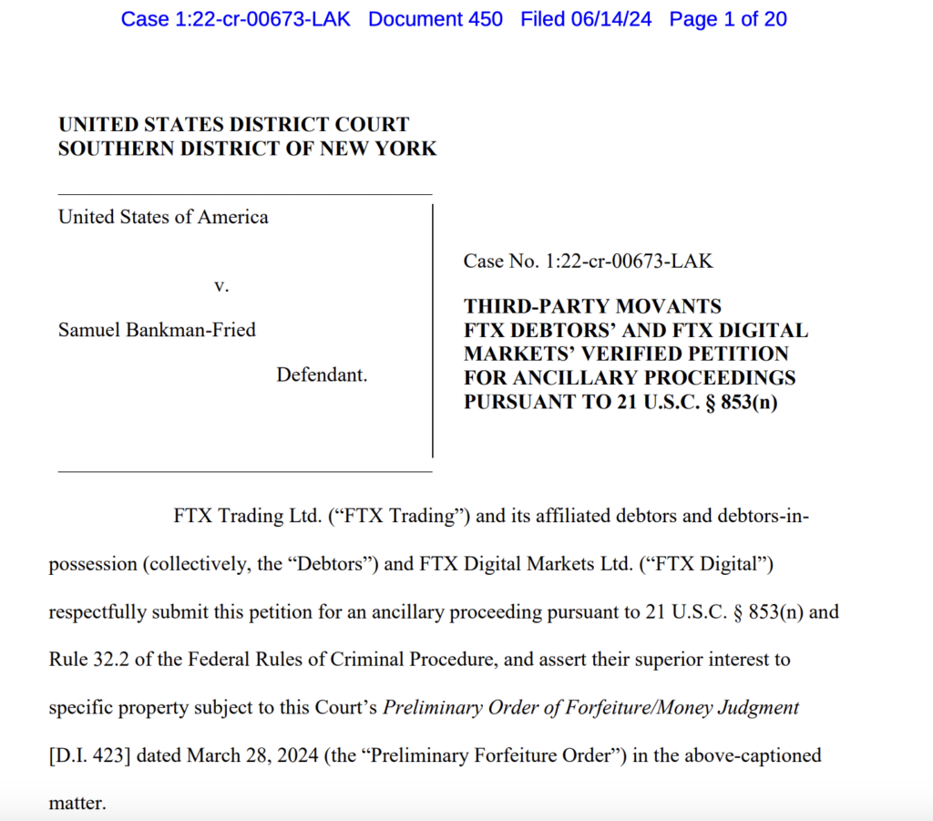 Petition filed by debtors after FTX colloase
