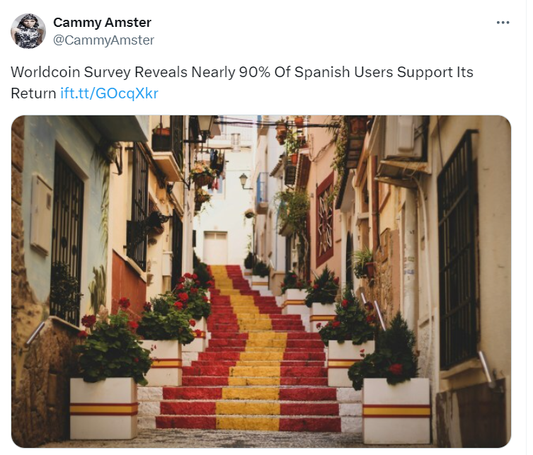 Strong Spanish Support for Worldcoin - Source: @CammyAmster 