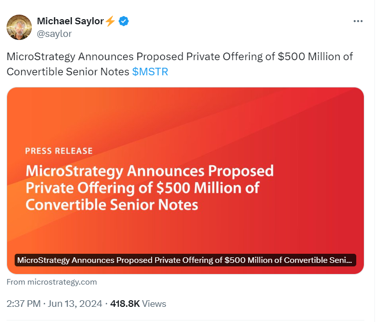 MicroStrategy's $500 Million Convertible Senior Notes Announcement"
Source: Michael Saylor