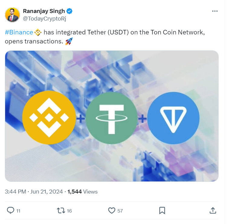 
Binance and TON Integration Announcement

Source: @TodayCryptoRj 