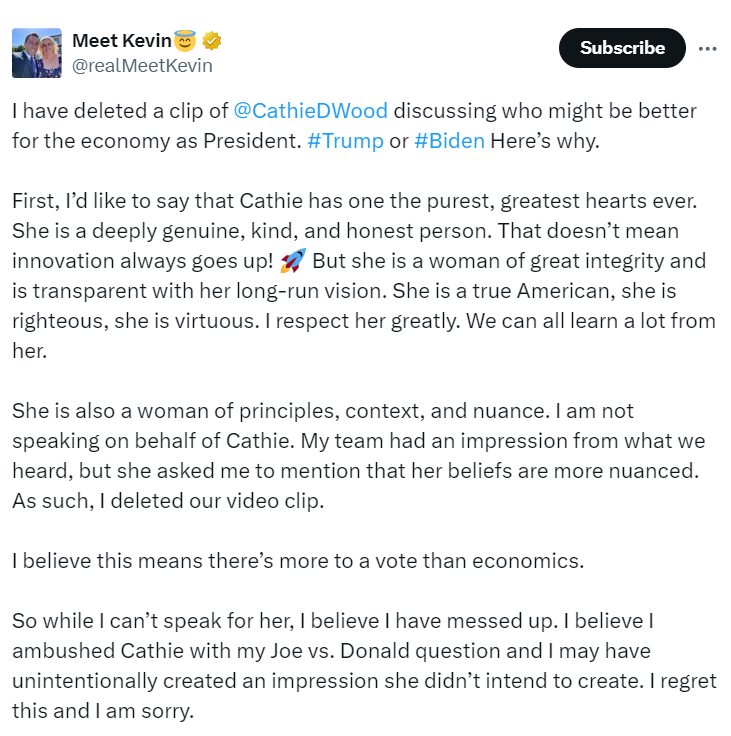 Cathie Wood Interview Clarification by Meet Kevin
Source: Twitter @realMeetKevin