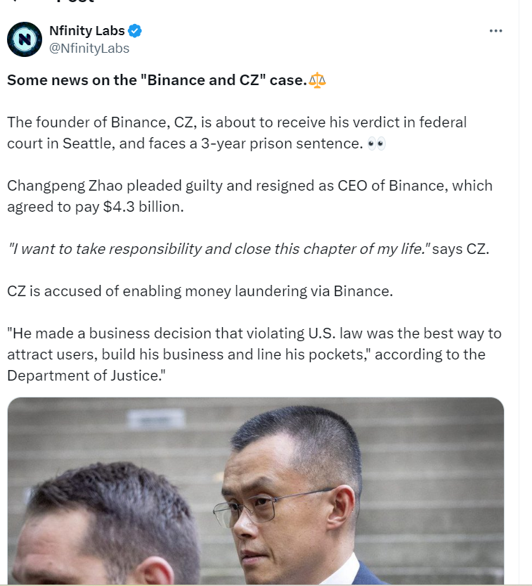 Binance Founder Faces Verdict
Source: Nfinity Labs 