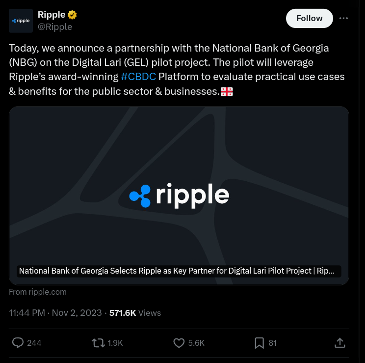 Ripple expanding existing partnership with NBG 