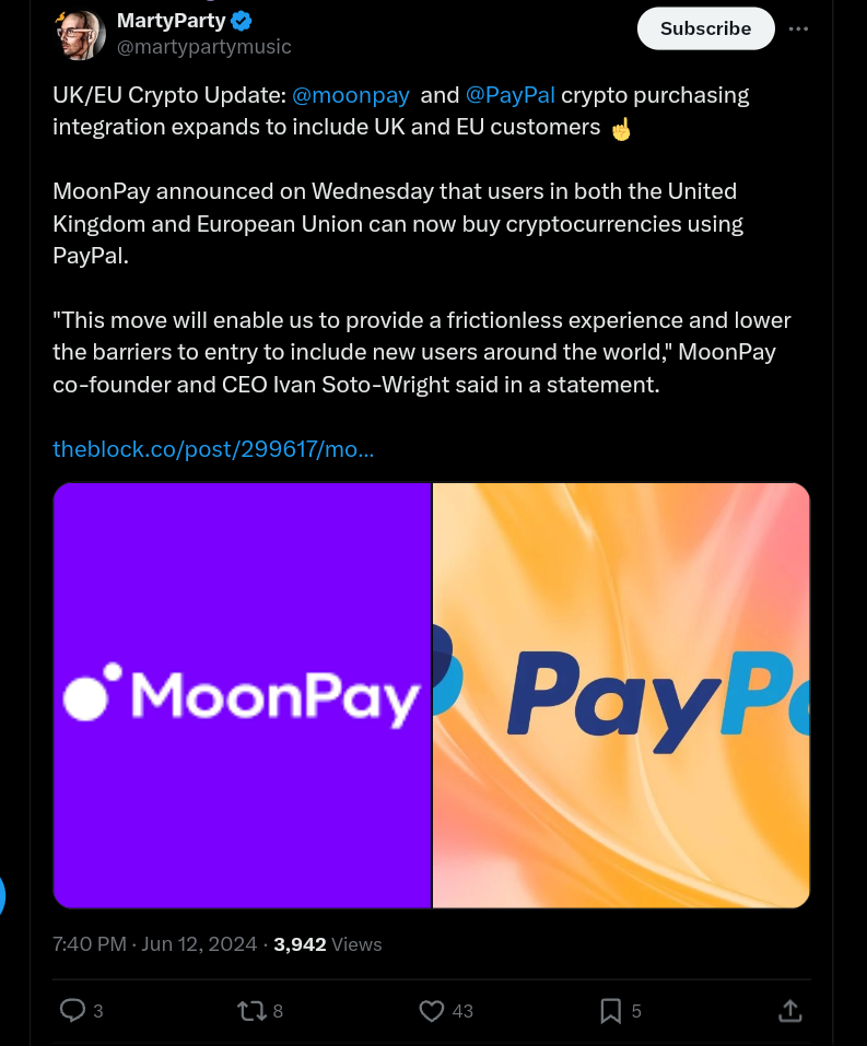 Crypto news: MoonPay Expands PayPal Crypto Integration to UK and EU Customers
