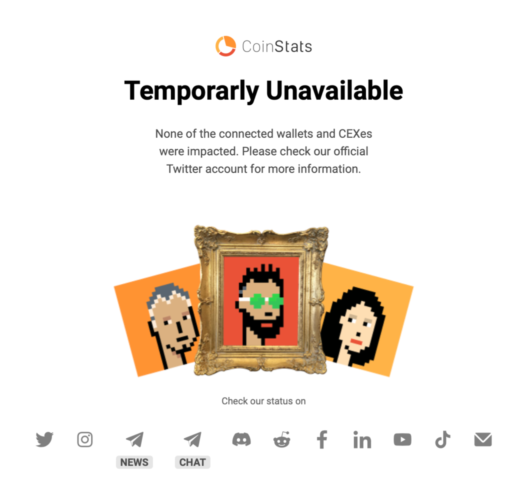 CoinStats has shut down its website while it resolves the security issue. Source: CoinStats
