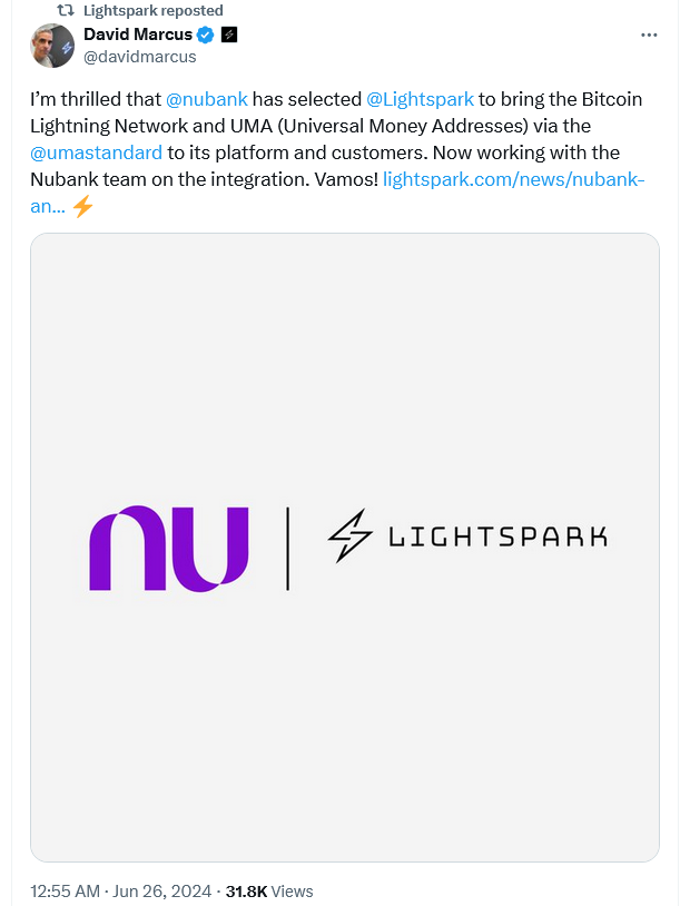 
Nubank and Lightspark Join Forces

Source: David Marcus 