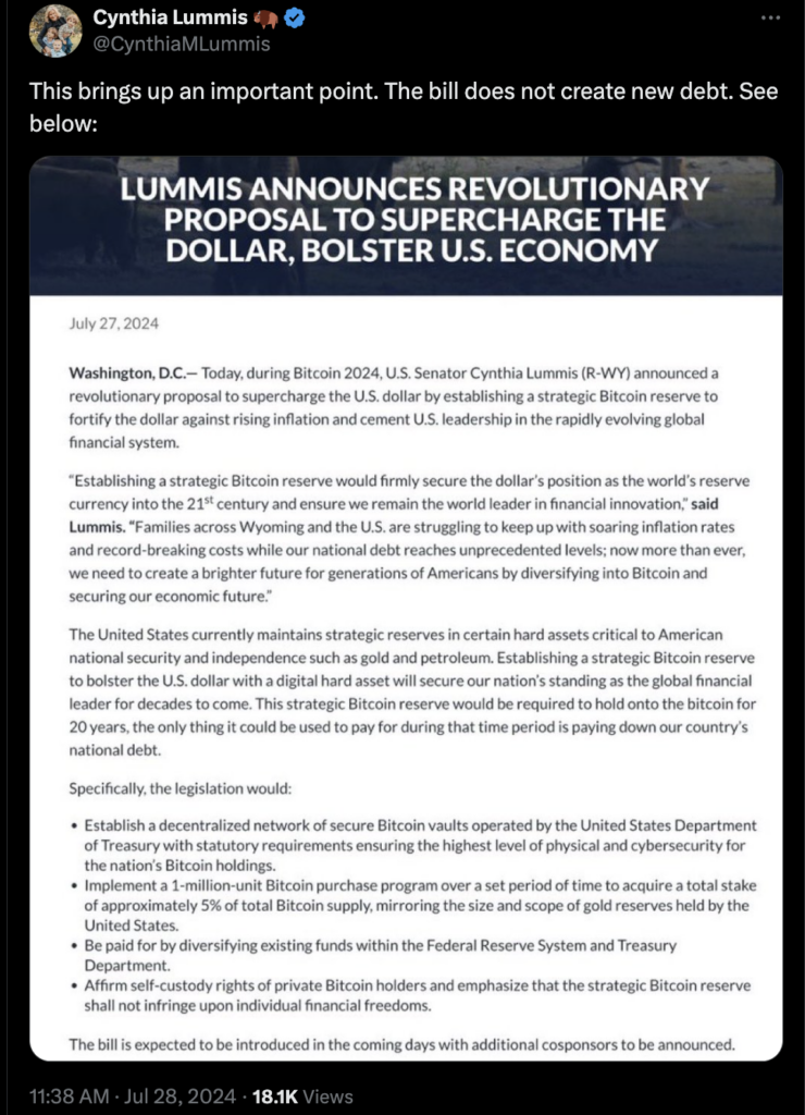 Lummis' Bitcoin Reserve Proposal