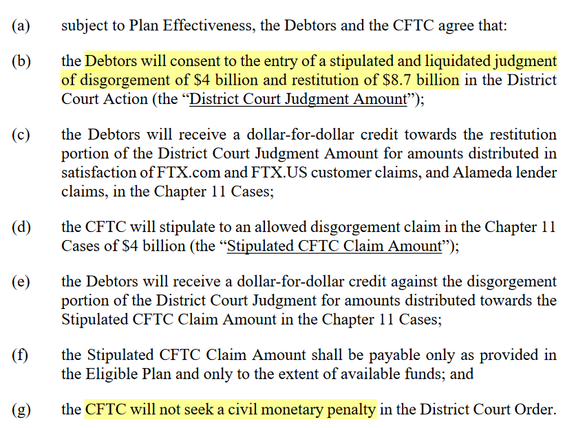 Excerpt from FTX’s proposed settlement with the CFTC. Source: Kroll 