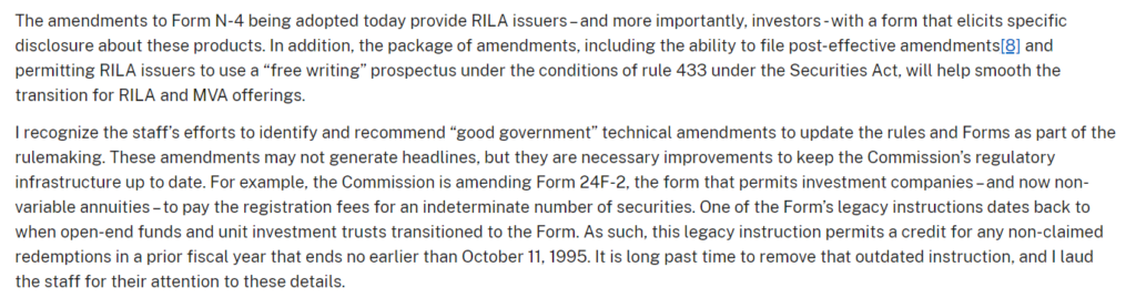 SEC Enhances RILA and MVA Disclosures"
Source: SEC Statement