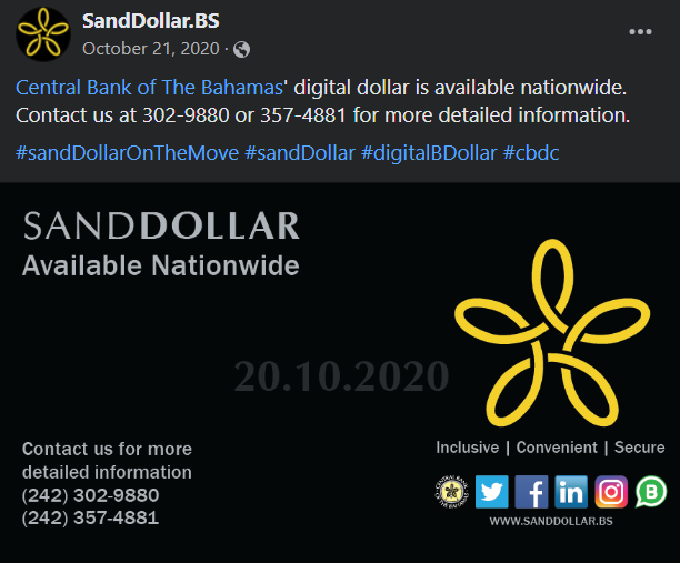 Sand Dollar Available Nationwide: Source - SandDollar.BS