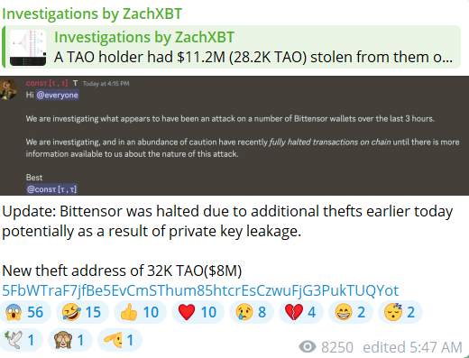 Wallet attack notice on Bittensor’s Discord. Source: TM 