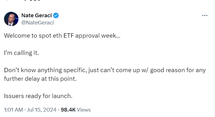 Ethereum ETH price ETF approval