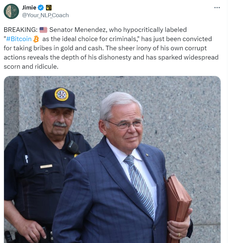 Senator Menendez Convicted of Bribery  Source: Jimie