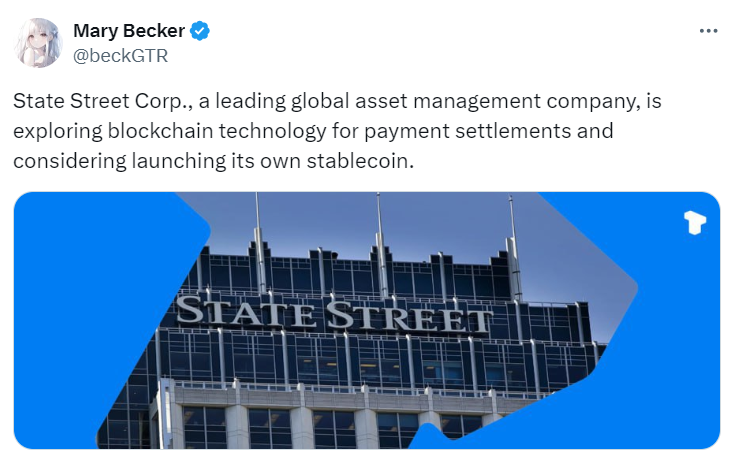  State Street Explores Blockchain Future Source: Mary Becker 