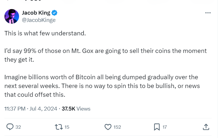 Jacob King's Prediction on Mt. Gox Sell-Off - Source: @JacobKinge