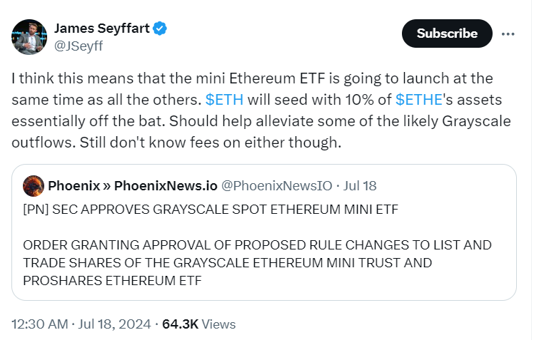 Grayscale's Mini Ethereum ETF Launch Insight - Source: James Seyffart 