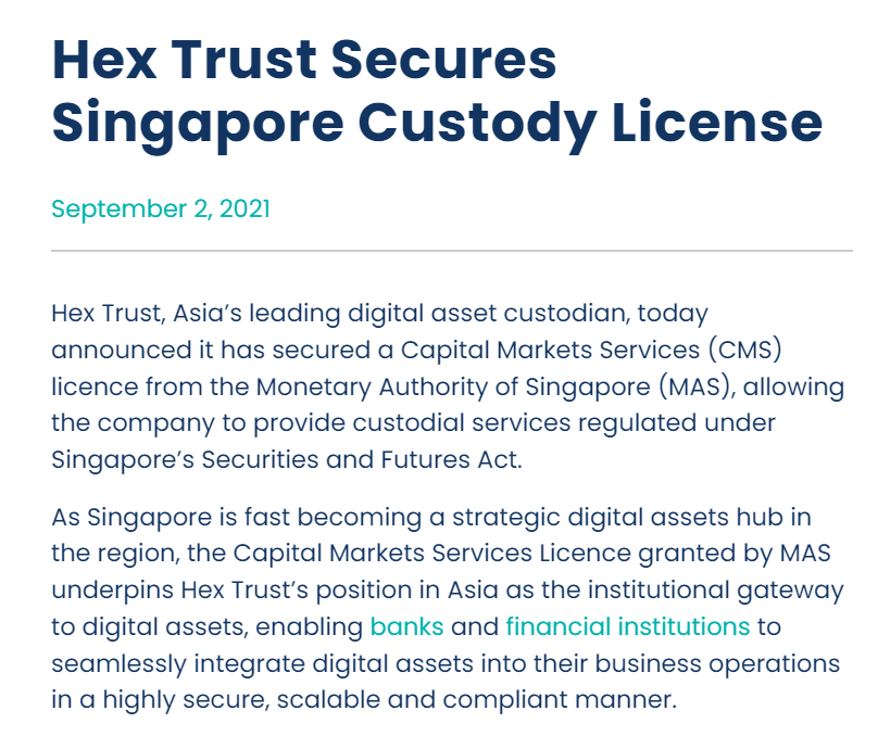 Hex Trust Secures Custody License