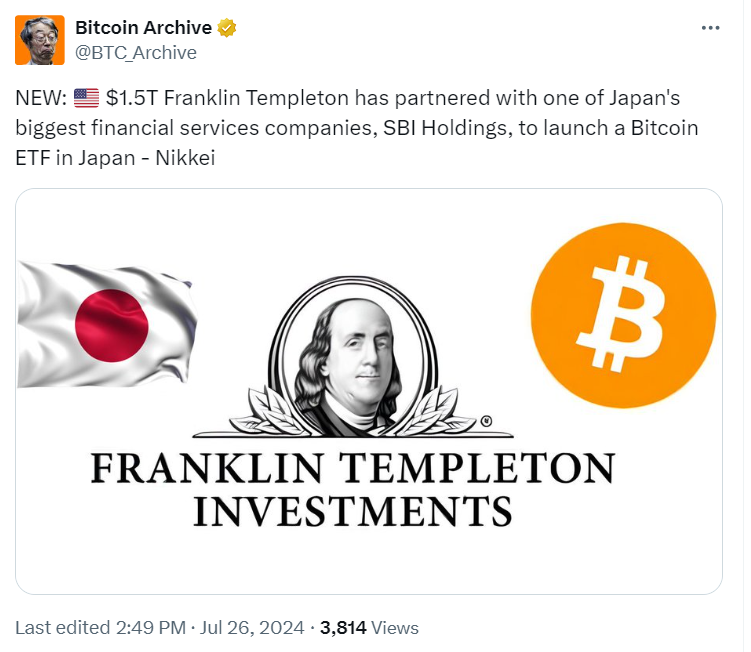 Franklin Templeton Partners with SBI for Japan Bitcoin ETF