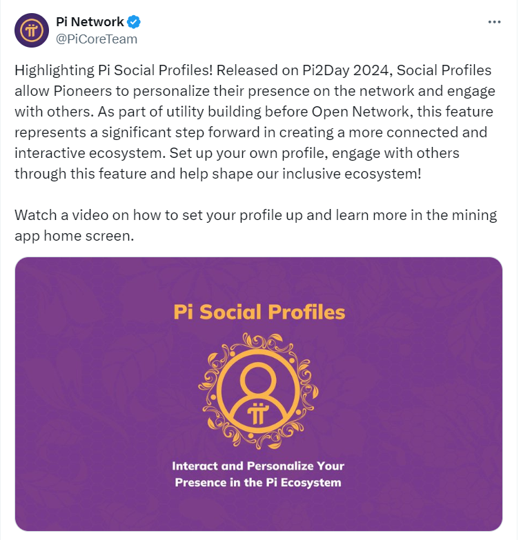  Pi Social Profiles Announcement Source: Pi Network