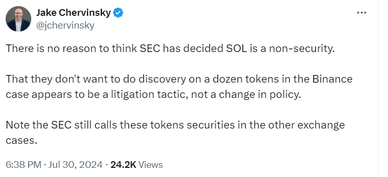 Chervinsky on SEC's Strategy: Solana Not Cleared