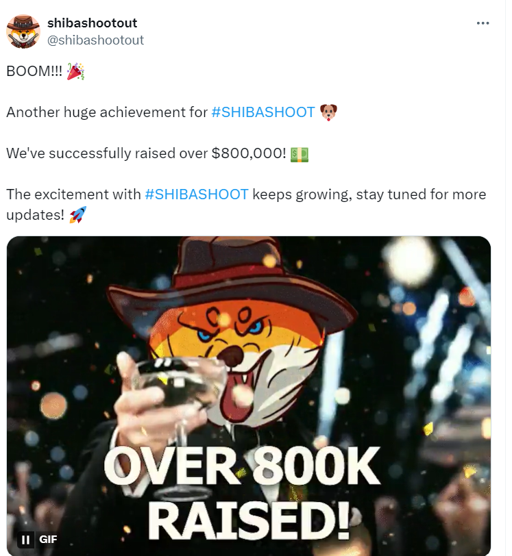 SHIBASHOOT Raises Over $800K - Source: @shibashootout