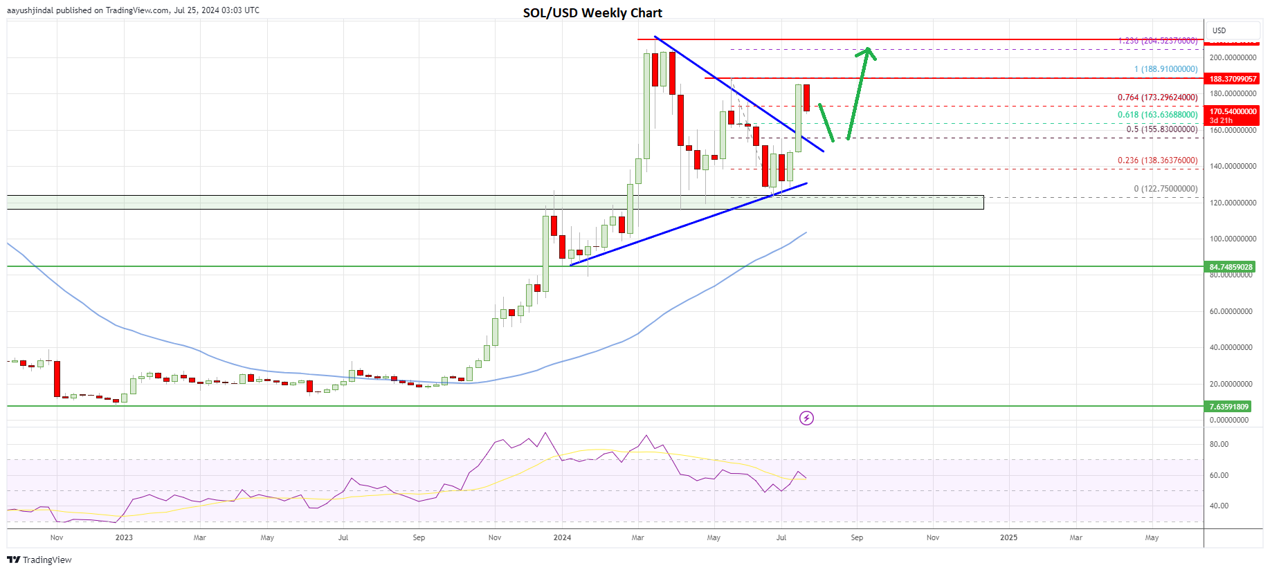 Solana price weekly chart | Source: SOL/USD on TradingView.com