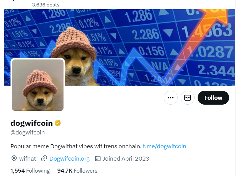 Dogwifhat Meme Coin Profile - Source: Solana Memecoin