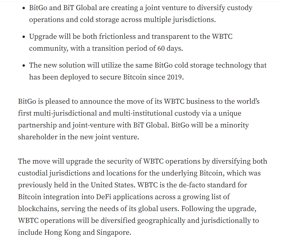 BitGo Expands WBTC Custody Globally"
Source: BitGo Announcement