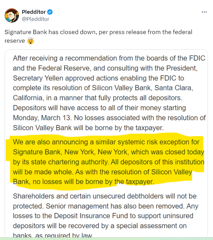 Signature Bank Closed: FDIC Steps In"Source: Pledditor