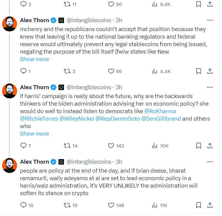 Crypto Policy Concerns: Harris’ Advisers Under Scrutiny"Source: Alex Thorn