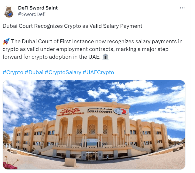 Crypto Salary Verdict Dubai Court
Source: DeFi Sword 