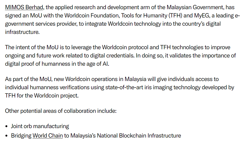 Malaysia Partners with Worldcoin for Digital Verification"Source: