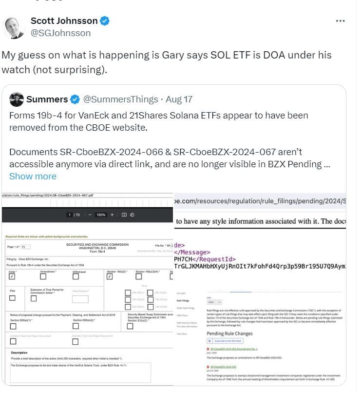 Scott Johnsson on SEC’s Stance Against Solana ETFSource: Scott Johnsson (@SGJohnsson)