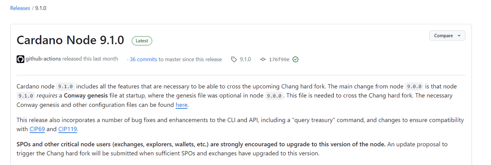 Cardano Node 9.1.0 Release Notes. Source: GitHub repository
