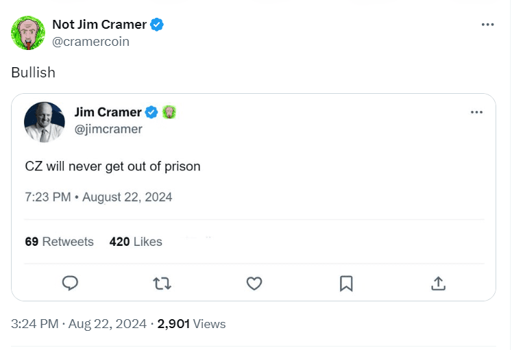 Bullish Fake Cramer Tweet - Source: @cramercoin
