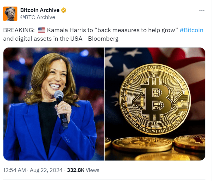 Harris Backs Bitcoin Growth Measures (Source: @BTC_Archive