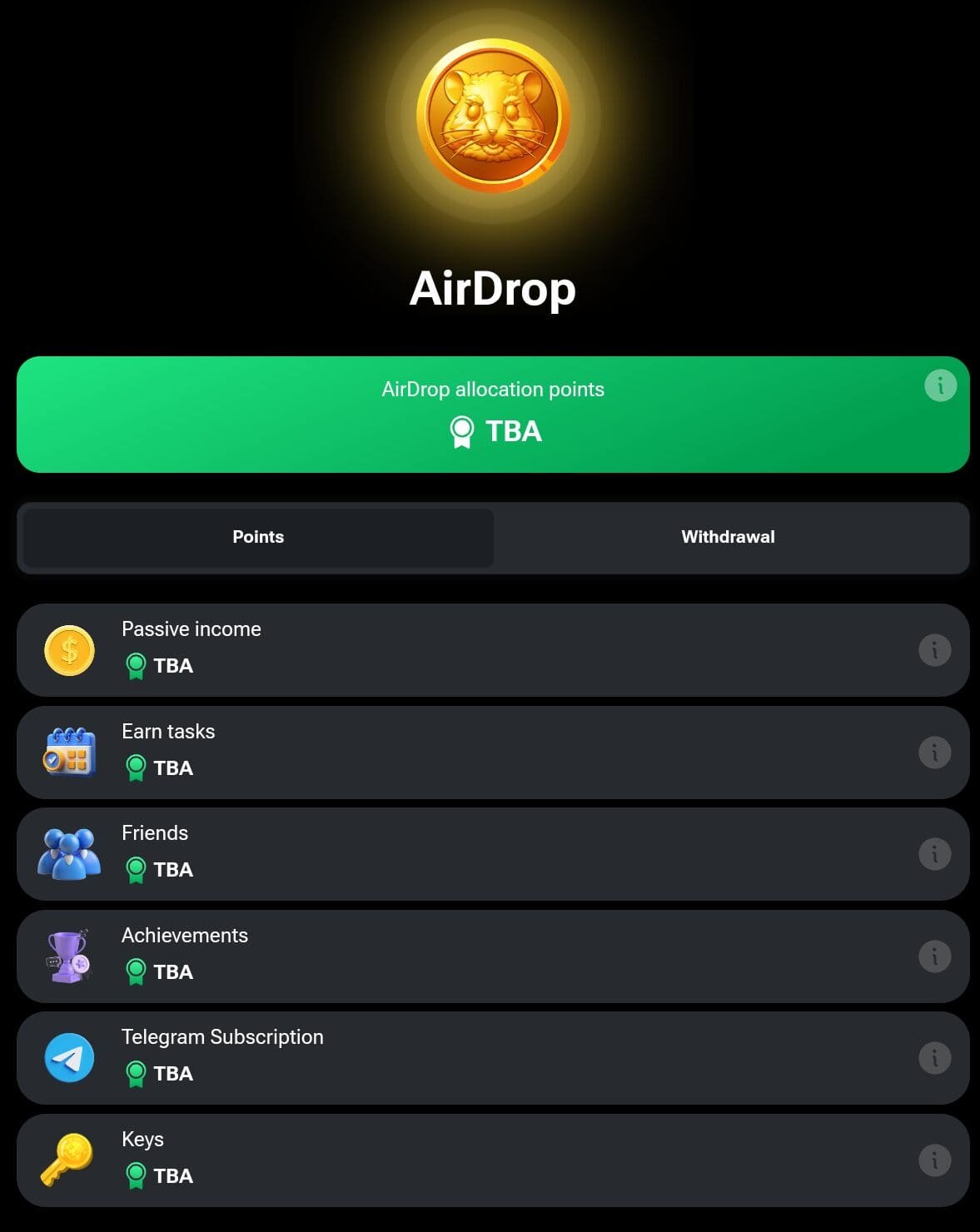 Players will be awarded tokens based on different points allocation metrics within the hamster Kombat game.