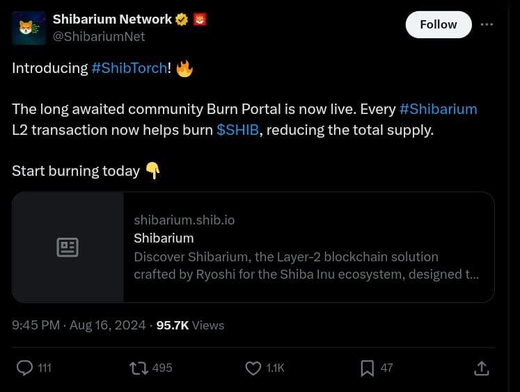 Shiba Inu Ecosystem Launches ShibTorch Burn Portal on Shibarium
