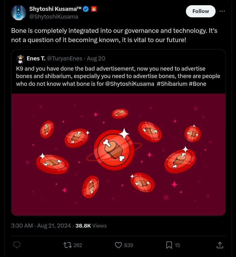 Shiba Inu (SHIB) Lead Developer Shytoshi Kusama Addresses Concerns Over BONE Token