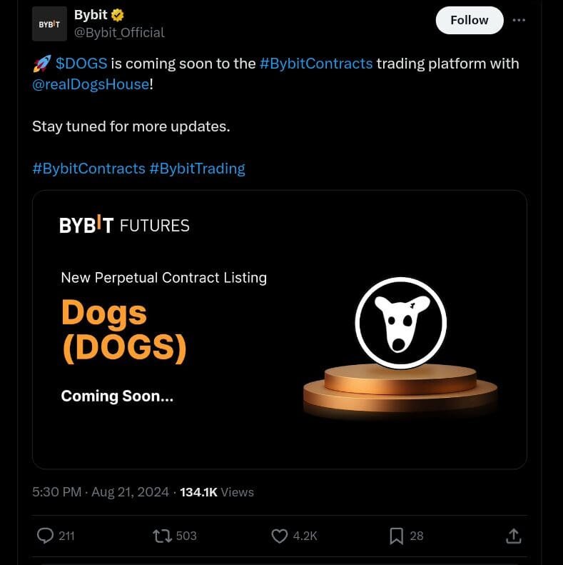 Bybit to List $DOGS Token