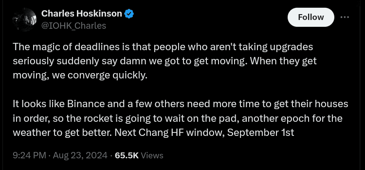 Cardano's (ADA) Chang Hard Fork Postponed to September