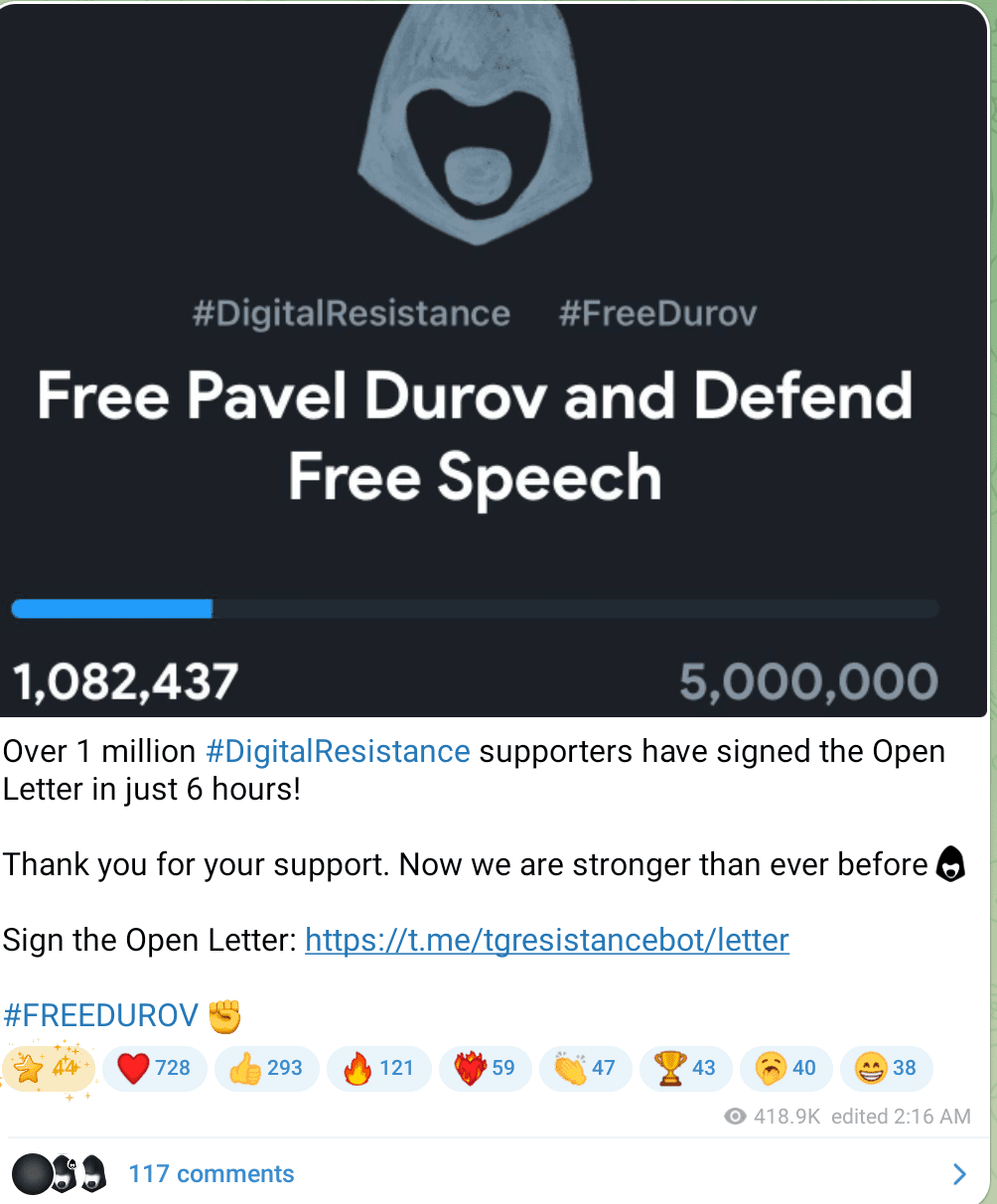 TON society launched #FREEDUROV campaign