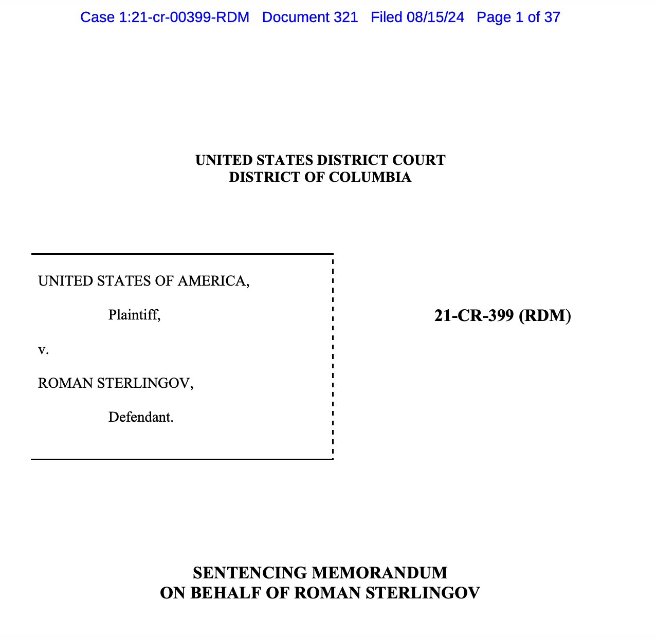 Sterlingov Sentencing Memo"
Source: United States District Court, District of Columbia