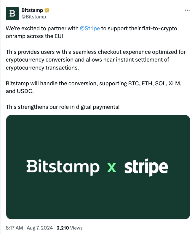 Bitstamp and Stripe Collaboration Announcement"
Source: Bitstamp (@Bitstamp)