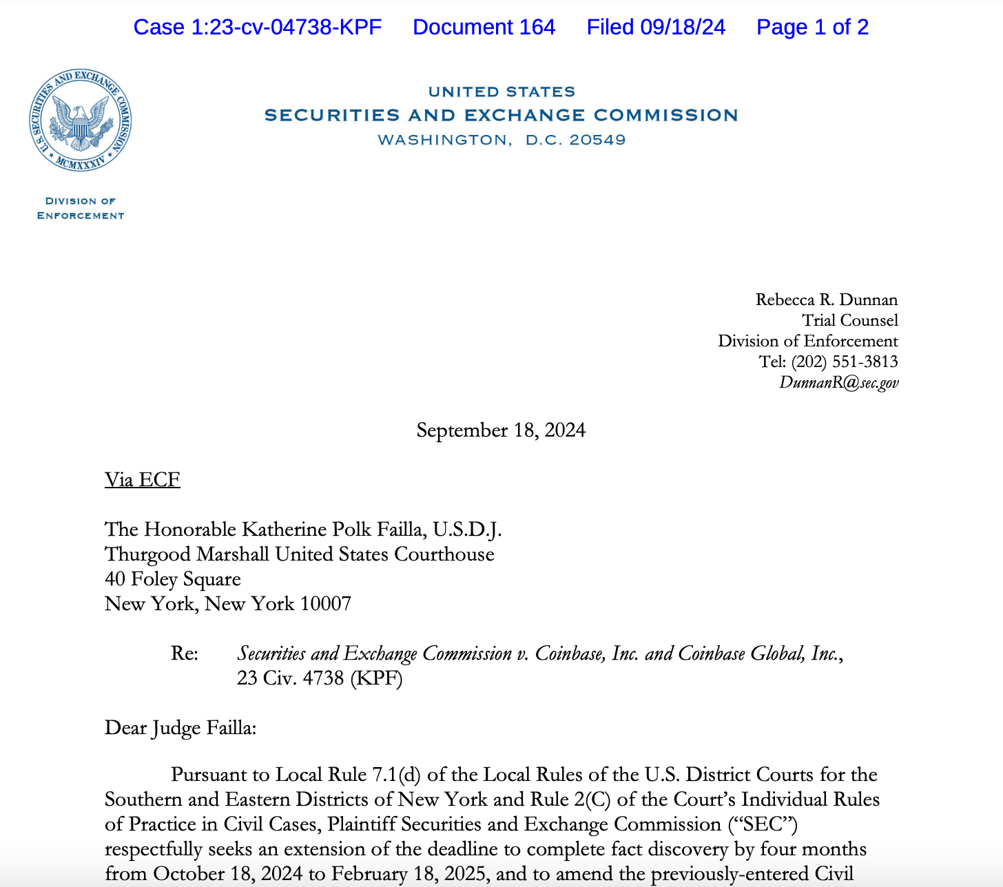 SEC Document Request - SDNY Case 1:23-cv-04738-KPFSource: U.S. District Court for the Southern District of New York