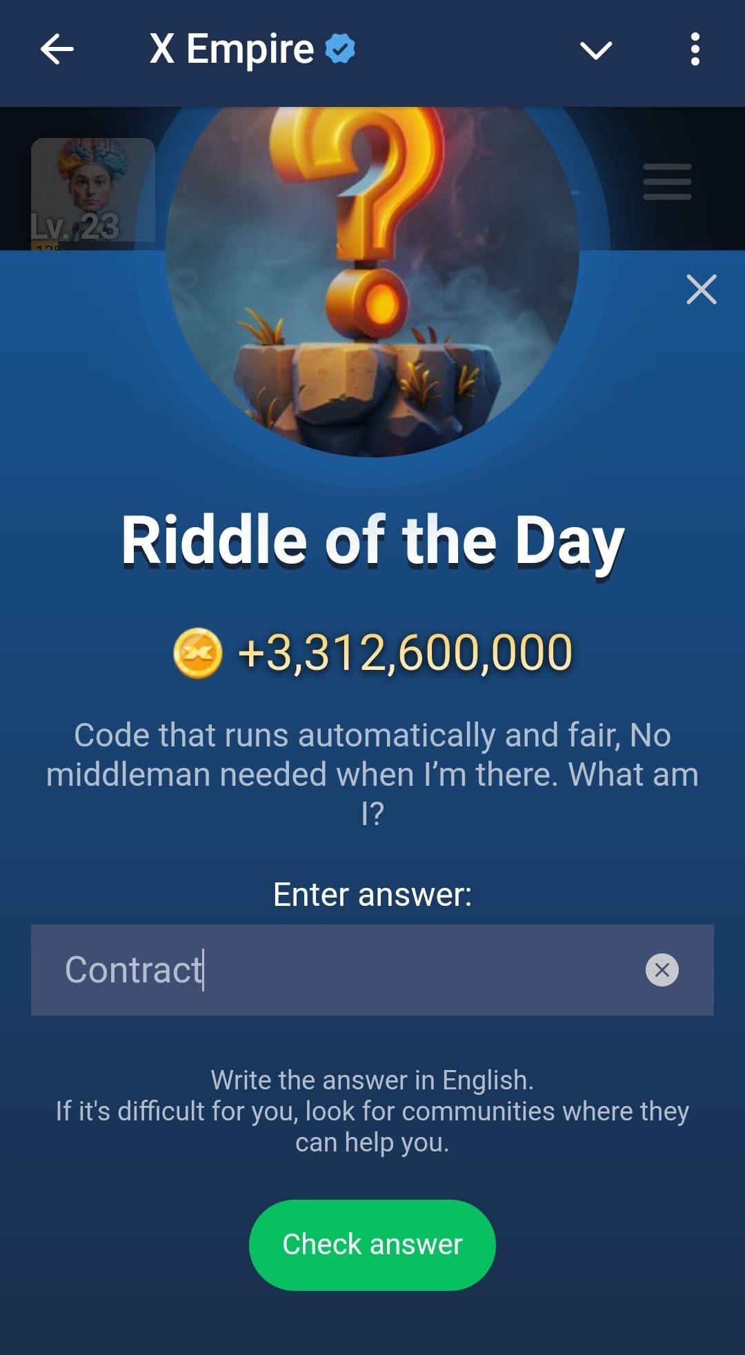 X Empire Riddle of the Day"Source: X Empire Game