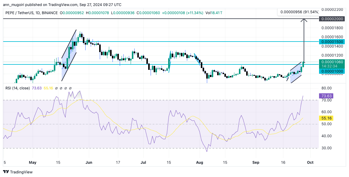 Pepe Coin's Bullish Surge: A Technical Analysis on TradingView"Source: TradingView